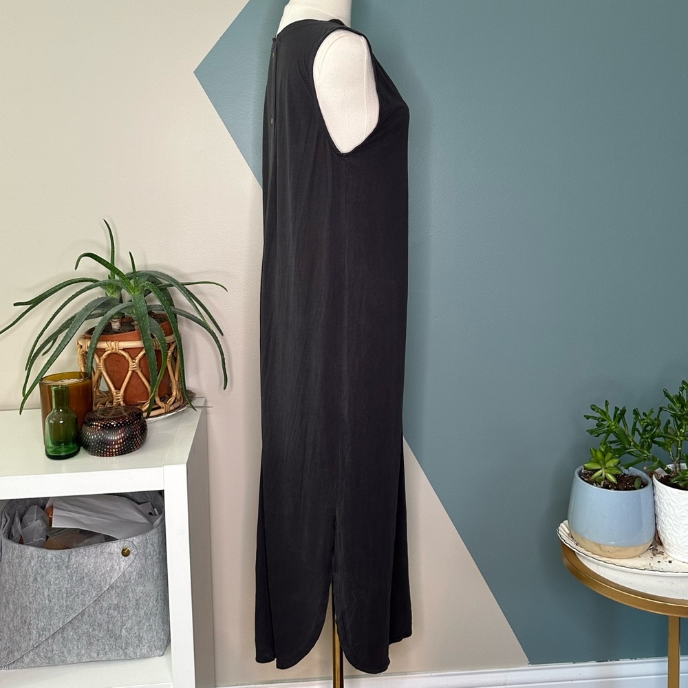 PROJECT SOCIAL T Charcoal Gray Sleeveless Cotton Maxi Dress Snap Back Raw Edge L - Picture 4 of 12
